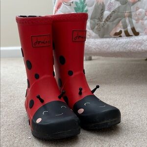 Joules Red and Black Ladybug Kids Rain Boots
